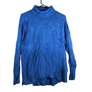 Lou & Grey Womens Sweater Blue Mock Neck Long Sleeve Nylon Blend Medium
